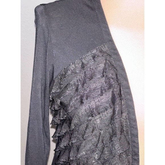 Saks Fifth Avenue Womens S Ruffled Open Front Cardigan Black Ruched Sleeves - Picture 7 of 12